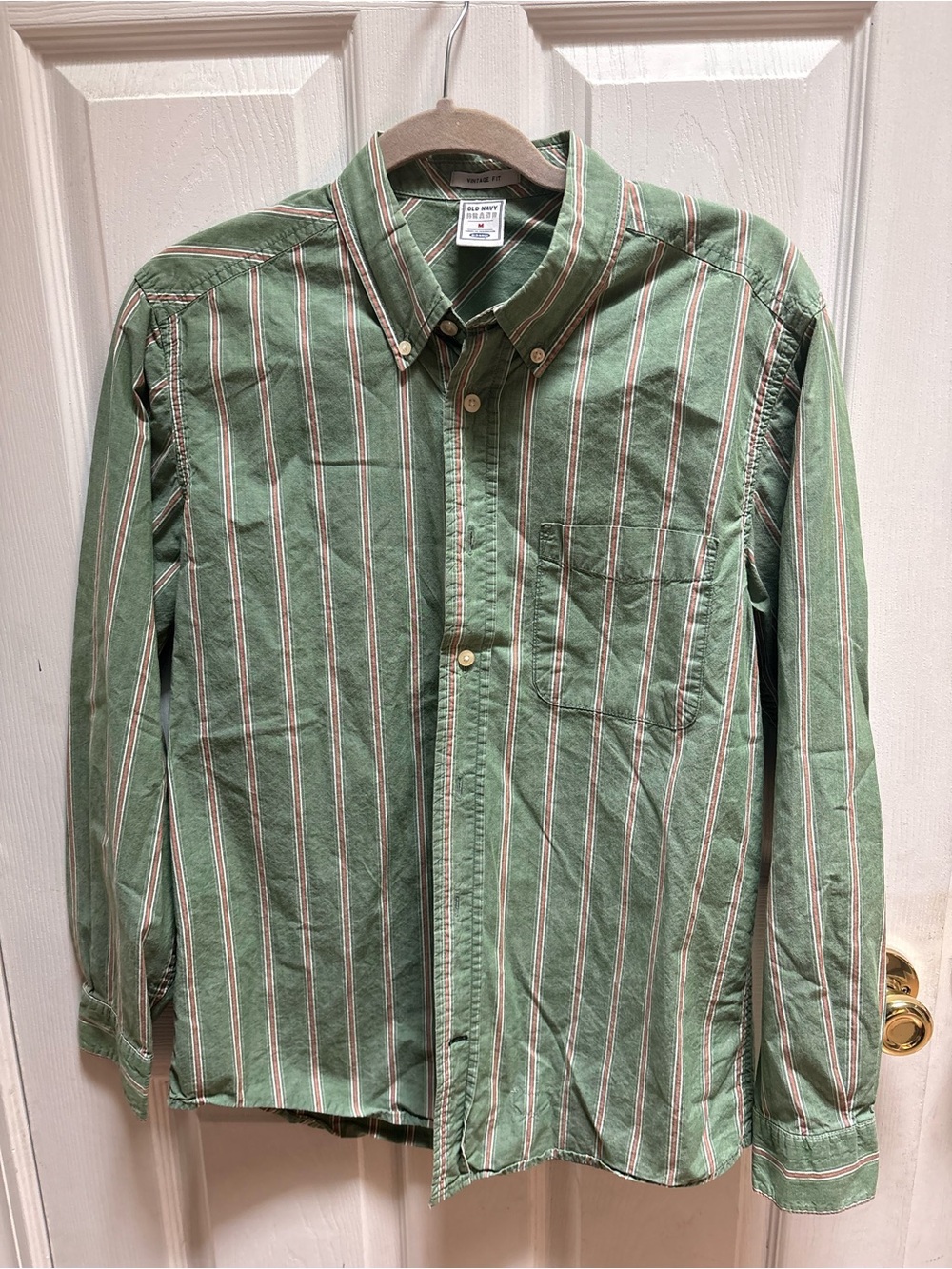 Old Navy Green Striped Long-Sleeve Button-Down Shirt